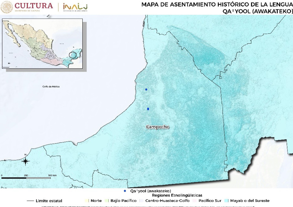 Mapa de asentamientos históricos de la lengua awakateko